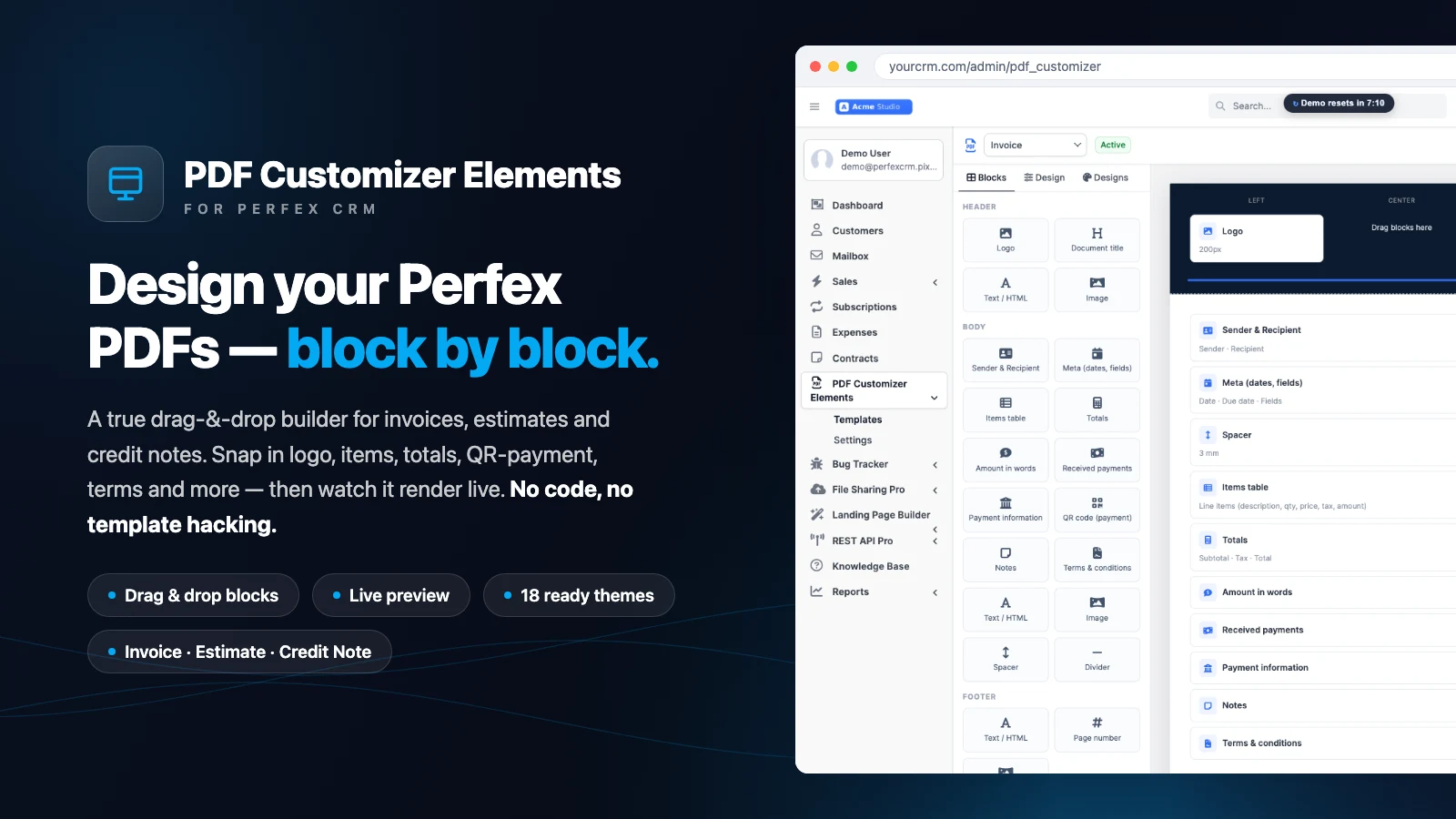 PDF Customizer Elements – Perfex CRM Modul